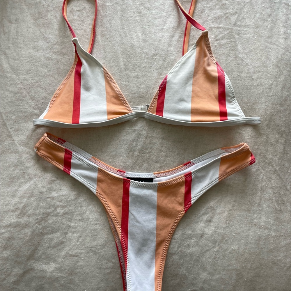 Peach Stripe Tual Bright Swimwear bikini set